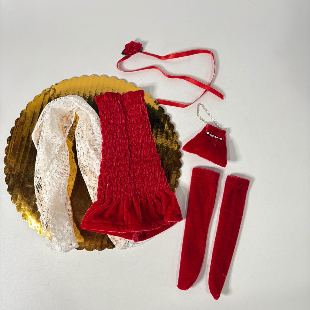 Handmade Red Velvet Doll Outfit Set for 14 Inch Dolls Lace Shawl Purse 5pc Set - Picture 3 of 3